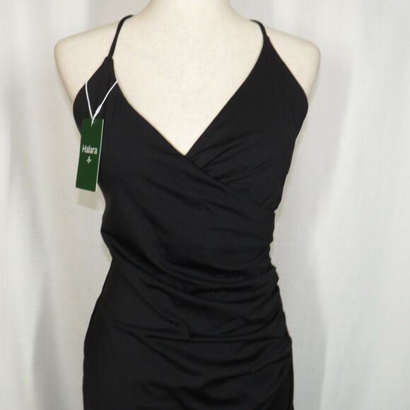 Halara Black Wrap Look Side Ruched Side Slit Bodycon Dress Size Medium - Picture 6 of 10